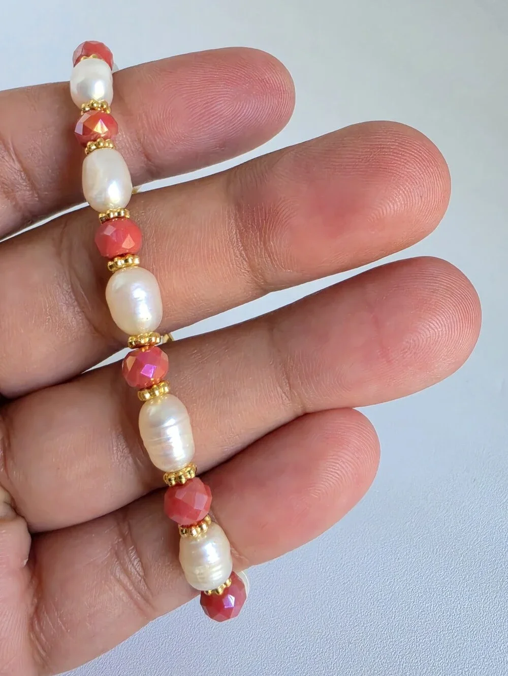 Freshwater Pearl & Pink Crystal Beaded Bracelet 8